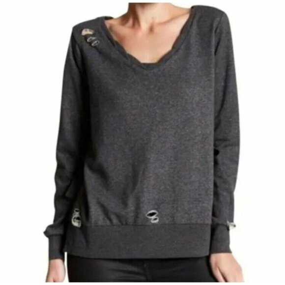 NWT Romeo + Juliet Women's Grey Distressed Sweatshirt W/ Side Bow Size Small - Picture 1 of 7